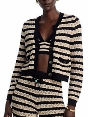 L'AGENCE Orla Cream and Black Striped Knit Cardigan